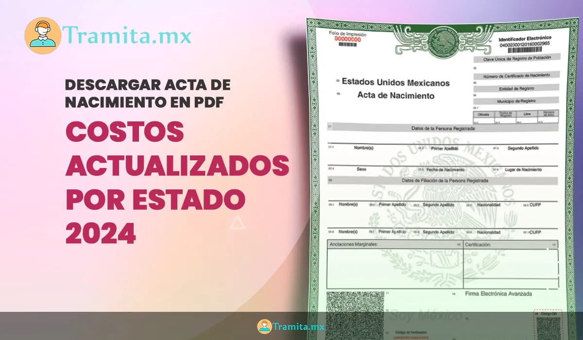 Descargar acta de nacimiento en PDF - costos actualizados 2024